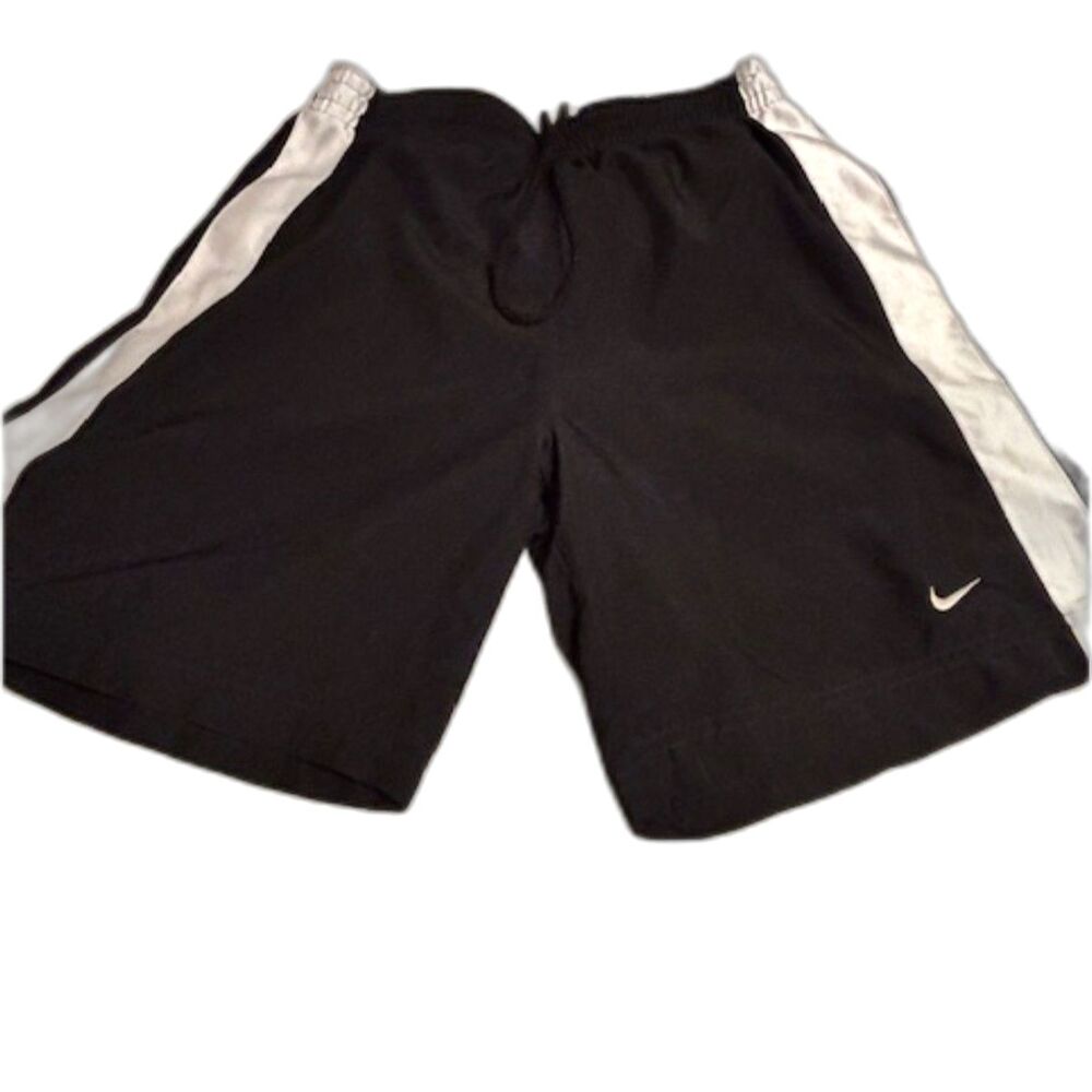 Nike Mens Medium Black Athletic Shorts White Stripe Lined Gym Running